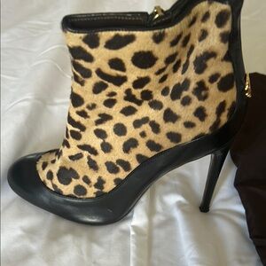 Roberto Cavalli Black Leopard Print Heeled Boots